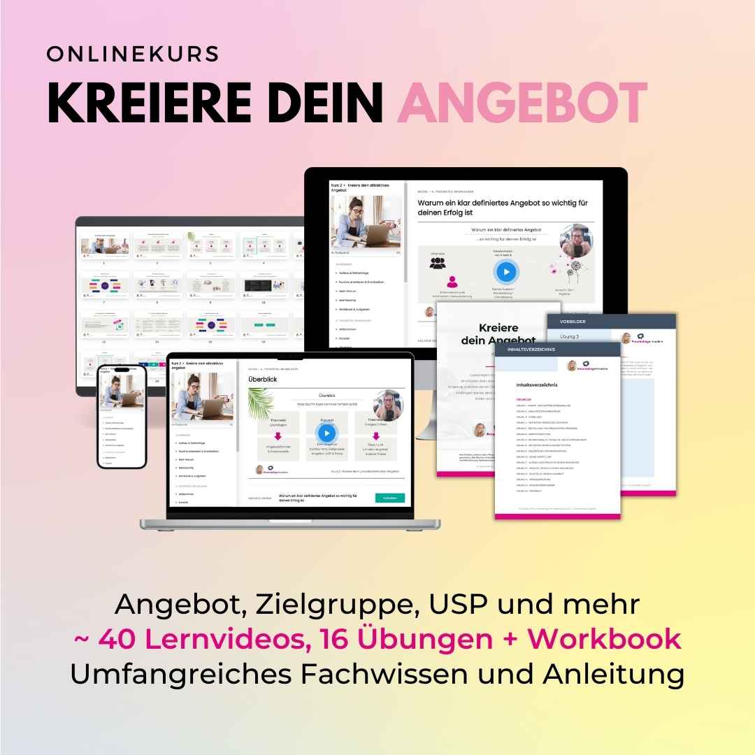 Übersicht Onlinekurs Kreiere dein attraktives Angebot